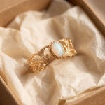 White Opal Leaf Gold Ring
