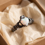 White Opal Claddagh Black Gold Ring