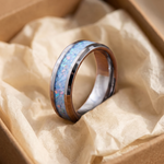 Blue Opal Inlay Steel Band Ring