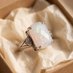 White Opal Antique Silver Ring