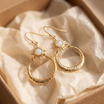 Opal Sunburst Hammered Hoop Earrings