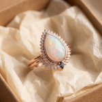 White Opal Teardrop Rose Gold Ring