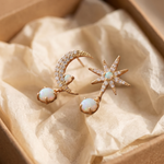 Opal Moon and Star Mismatched Earrings