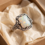 White Opal Filigree Silver Ring