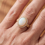 White Opal Halo Gold Ring