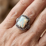 White Opal Filigree Silver Ring