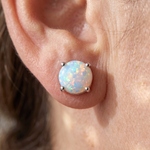White Opal Silver Stud Earrings
