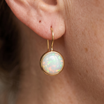 Golden Fire Opal Halo Drop Earrings