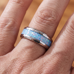Blue Opal Inlay Steel Band Ring
