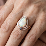 White Opal Teardrop Rose Gold Ring