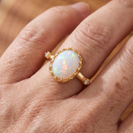 White Opal Dainty Gold Ring