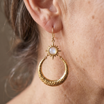 Opal Sunburst Hammered Hoop Earrings