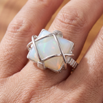 White Opal Wire-Wrapped Silver Ring