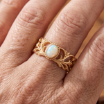 White Opal Leaf Gold Ring