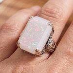 White Opal Antique Silver Ring