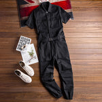 Retro Casual Multi-Pocket Short Sleeve Jumpsuits