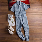 Retro Casual Multi-Pocket Short Sleeve Jumpsuits