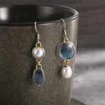 Vintage Blue Stone Pearl Earrings