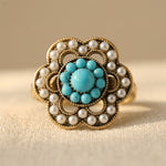 Turquoise Pearl Floral Ring