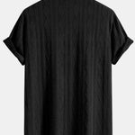 Knitted Geometric Rhombus Jacquard Cuban Shirt & Crinkle Textured Straight Leg Pants