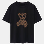 Checkerboard Dissolving Bear Drop Shoulder Oversize T-Shirt & Straight Leg Corduroy Pants