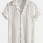 Geometric Jacquard Eyelet Cuban Shirt & Crinkle Textured Straight Leg Pants