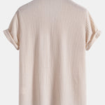 Short Sleeve Knitted Waffle Cuban Shirt & Crinkle Textured Straight Leg Pants
