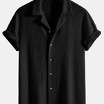 Short Sleeve Knitted Waffle Cuban Shirt & Crinkle Textured Straight Leg Pants