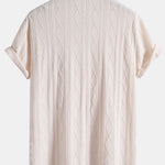 Knitted Geometric Rhombus Jacquard Cuban Shirt & Crinkle Textured Straight Leg Pants