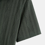 Knitted Geometric Rhombus Jacquard Polo & Straight Leg Ribbed Pants