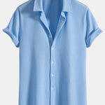 Muscle Fit Ribbed Button Up Shirt & Elastic Waist Straight Leg Trousers