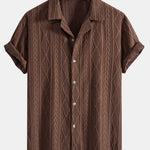 Geometric Jacquard Eyelet Cuban Shirt & Linen Drawstring Shorts
