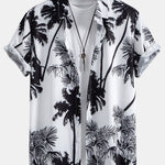 Palm Trees Print Button Up Shirt & Striped Print Swim Shorts