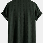 Knitted Geometric Rhombus Jacquard Cuban Shirt & Crinkle Textured Straight Leg Pants
