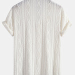 Geometric Jacquard Eyelet Cuban Shirt & Linen Drawstring Shorts