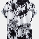 Palm Trees Print Button Up Shirt & Striped Print Swim Shorts