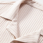 Short Sleeve Knitted Waffle Cuban Shirt & Crinkle Textured Straight Leg Pants