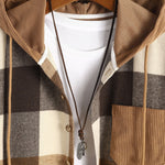 Relax Fit Flannel Plaid Corduroy Patchwork Hooded Shirt & Straight Leg Corduroy Pants
