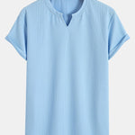 Muscle Fit Notch Ribbed Arc Hem T-Shirt & Drawstring Ribbed Shorts