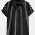 Cotton Blend Striped Button Up Shirt & Linen Drawstring Shorts