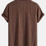 Geometric Jacquard Eyelet Cuban Shirt & Crinkled Textured Drawstring Shorts