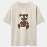 Checkerboard Dissolving Bear Drop Shoulder Oversize T-Shirt & Straight Leg Corduroy Pants