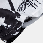 Palm Trees Print Button Up Shirt & Striped Print Swim Shorts