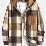 Relax Fit Flannel Plaid Corduroy Patchwork Hooded Shirt & Straight Leg Corduroy Pants