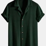 Short Sleeve Knitted Waffle Cuban Shirt & Crinkle Textured Straight Leg Pants