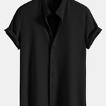 Muscle Fit Ribbed Stand Collar Shirt & Elastic Waist Straight Leg Trousers