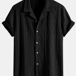 Knitted Geometric Rhombus Jacquard Cuban Shirt & Crinkle Textured Straight Leg Pants