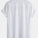 Linen Look Cotton Button Up Shirt & Stripe Print Swim Shorts