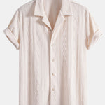 Knitted Geometric Rhombus Jacquard Cuban Shirt & Crinkle Textured Straight Leg Pants