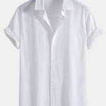 Linen Look Cotton Button Up Shirt & Stripe Print Swim Shorts